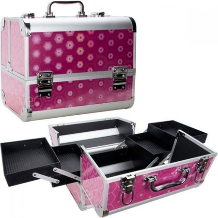 VER Ver CP002-163 Hexa Holographic Makeup Train Case with 4 Extendable Trays & Key Lock - Pink CP002-163